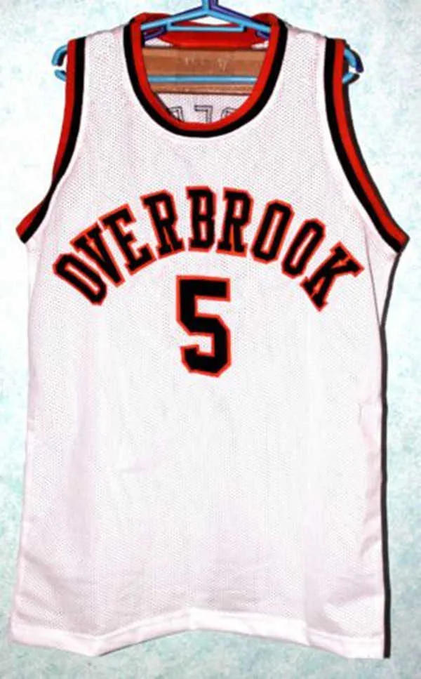 Wilt Chamberlain＃5 Overbrook High School White Retro Throwback Stitched Embroideryバスケットボールジャージをカスタマイズする任意のサイズ番号とプレーヤーをカスタマイズする