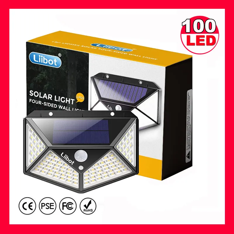 Lâmpada solar de Liibot 10 pcs 100 LED luz ao ar livre luz solar de rua lâmpadas de rua sensor de movimento para decoração de jardim grossista