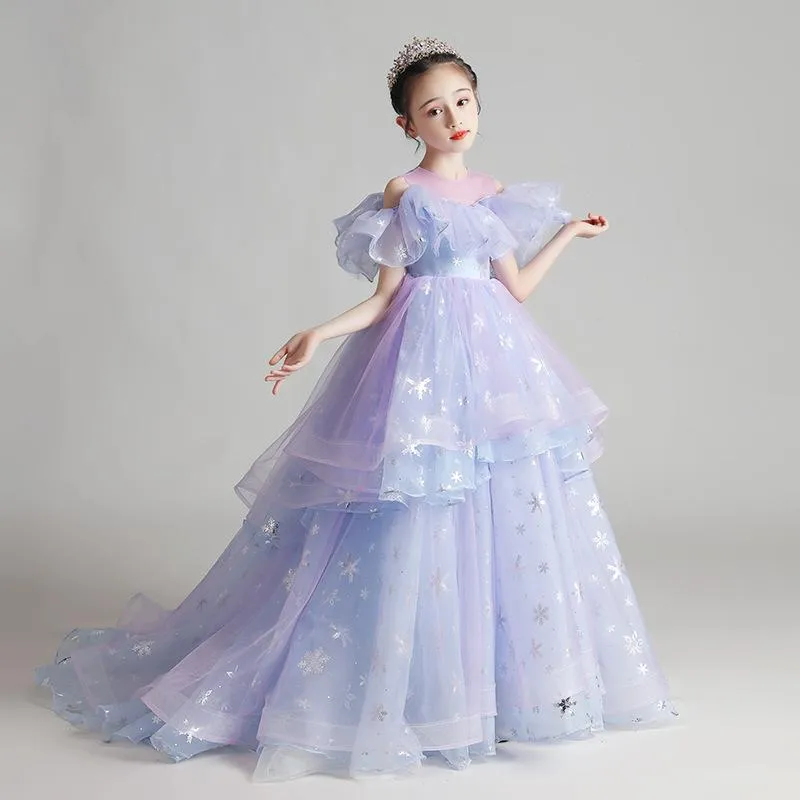 Kızın Elbiseleri Pullu Tül Çiçek Kız Elbise Düğün Akşam Çocuklar Için Prenses Parti Pageant Uzun Elbise Çocuk Kız Örgün Giyim