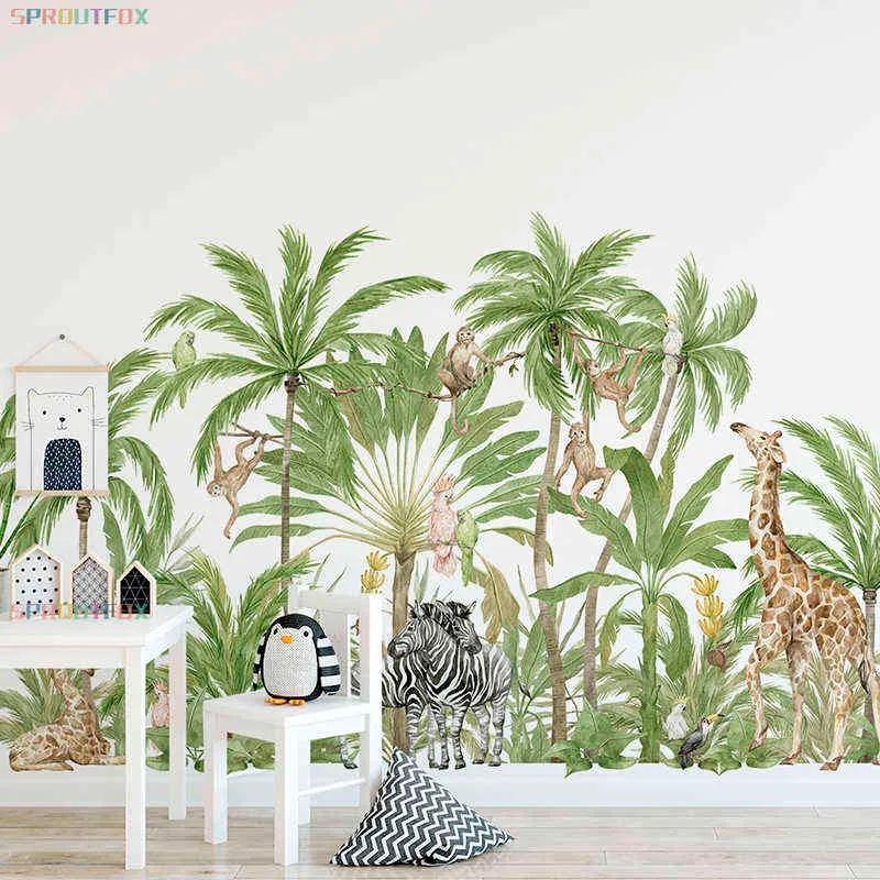 Jungle Animal Wall Decals - Large Giraffe, Zebra & Monkey Stickers for ...