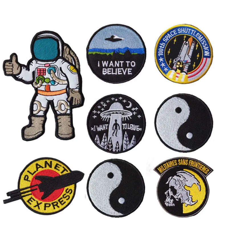 Geborduurde stof haak en lus fastener armband badge doek stickers ruimte generaal astronaut tactische militaire patches voor hoedentas handgemaakte diy