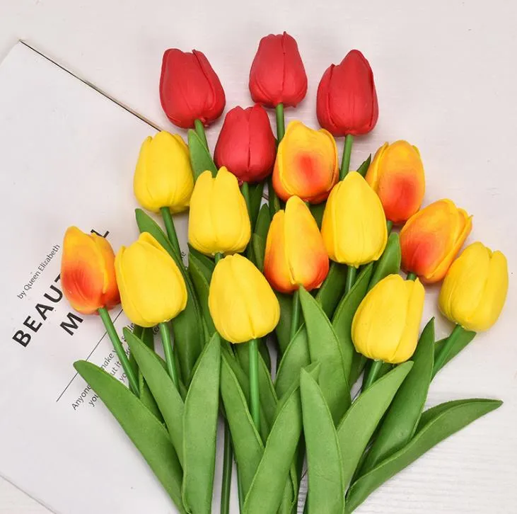 600 Stück Tulpen Künstlicher PU-Blumenstrauß Echte Touch-Blumen für Heimdekoration Hochzeit Dekorativ 32 cm/12,6 Zoll 18 Farben Option SN2653