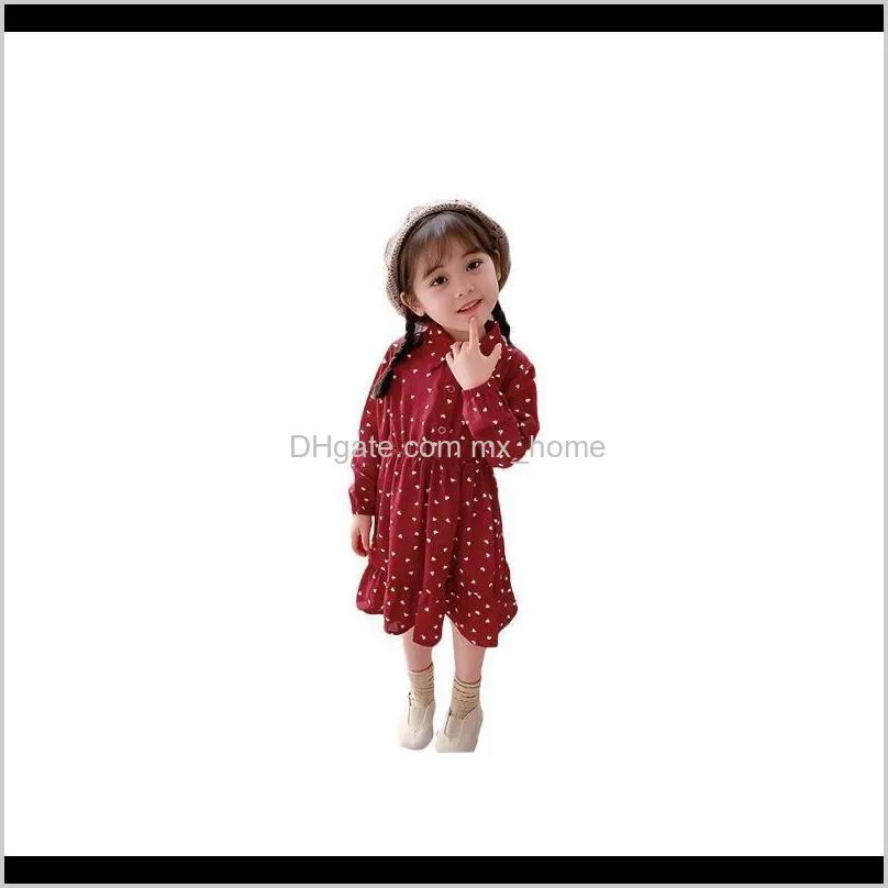 children`s dress spring new style girl red long sleeve lapel princess dress