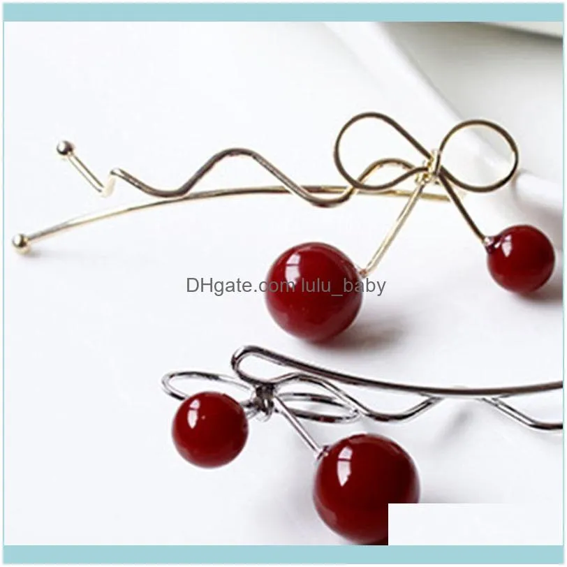 Japanese Harajuku Women Girls Metal Hair Clip Wave Twist Bowknot Romantic Hairpin Faux Pearl Cherry Shaped Bow Accessories Clips &