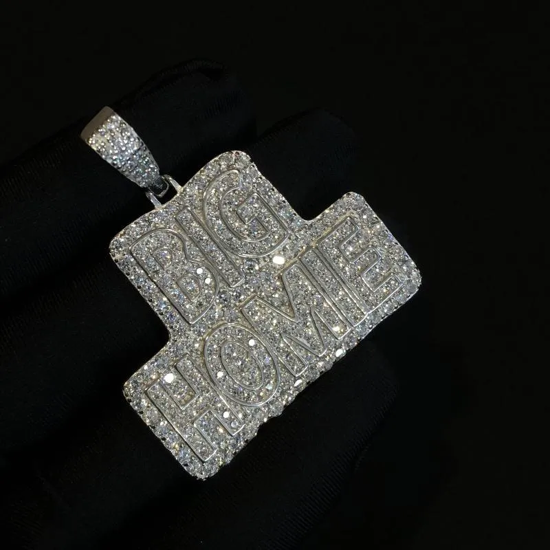 Pendentif Colliers Street Retro Couple 925 Argent Zircon Diamant incrusté Hip-Hop Big Home Collier