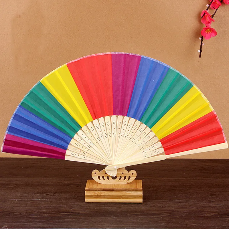 New Arrival Chinese Style Colorful Rainbow Folding Hand Fan Party Favors Wedding Souvenirs Giveaway For Guest