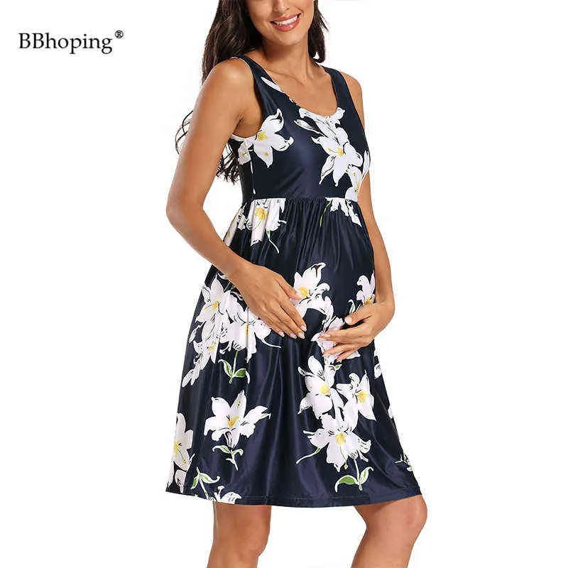 Zbiornik macierzyński Topy Suknie Kobiet Bez Rękawów Priting A-Line Maternity Sukienka Ciąża Casual Luźna Wygodna Dress G220309