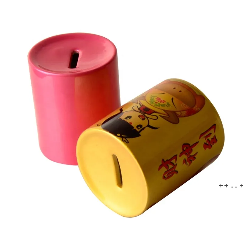 Blank Money Box Favor Sublimation Ceramic Piggy Bank Cylinder Shape Coin Pot Thermal Transfer Desktop Ornaments Festival Gift RRE11147