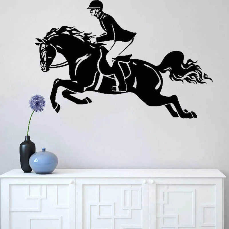 Raça Adesivos de Parede Jockey Manhship Vinil Decalque Quarto Sala de estar Decoração Murais Horse Polo Jump O155