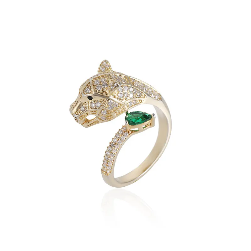 fashion personality alternative leopard head micro inlaid zircon ring women men's silver and gold open rings lover jewelrys couple gifts come with box