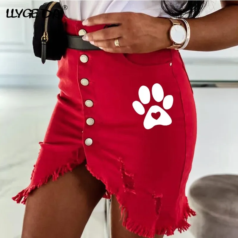 Bear Paw Print Denim Short Skirt Women Single-breasted Solid Plus Size Black White Skirts 2021 Summer Fashion Sexy Mini Skirts X0428