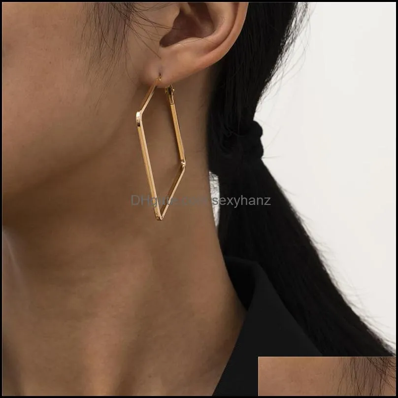 European Geometric Rhombus Stud Earrings Retro Simple Irregular Large Gold Earring For Women Business Gift Ear Dangle Jewelry