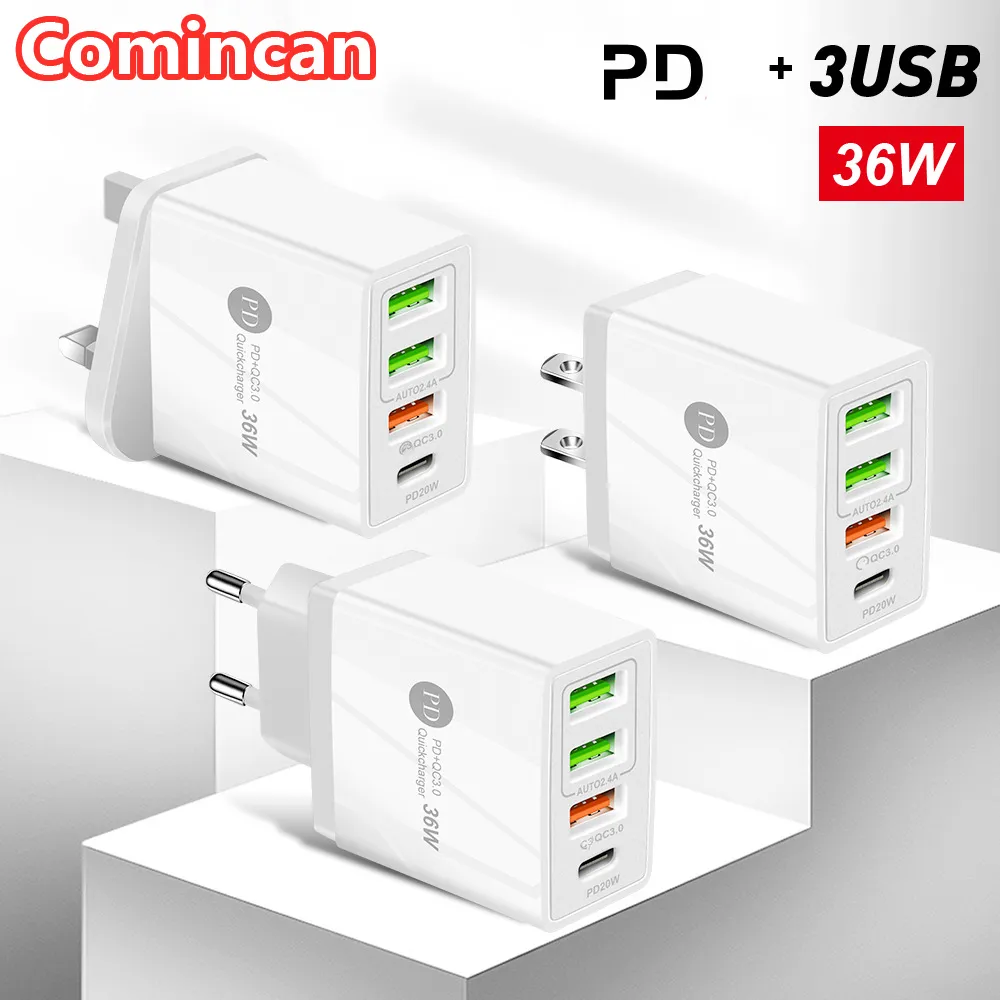 Charge rapide 3.0 PD USB Chargeur Universel 36W Type C Chargeurs Rapides Adaptateur Secteur pour téléphone 12 8 Plus Xiaomi LG tablette