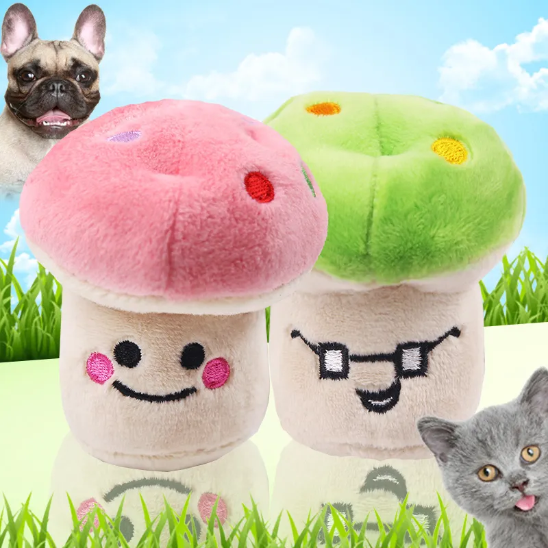 Niedlicher Pilz-Plüschspielzeug für kleine Katzen, klingendes Kauspielzeug für Welpen, Juguete Para Perros, interaktives Haustier-Trainingszubehör