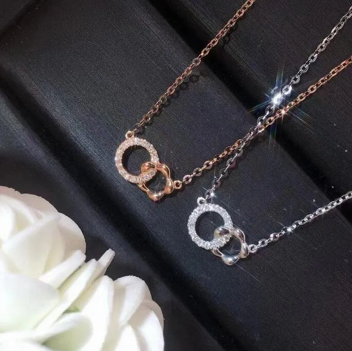 Sweet Cut Circl Hanger Eenvoudige Mode-sieraden Ins Live 925 Sterling SilverRose Gold Fill Pave White Sapphire CZ Diamond Vrouwen Bruiloft Sleutelbeen Ketting Gift