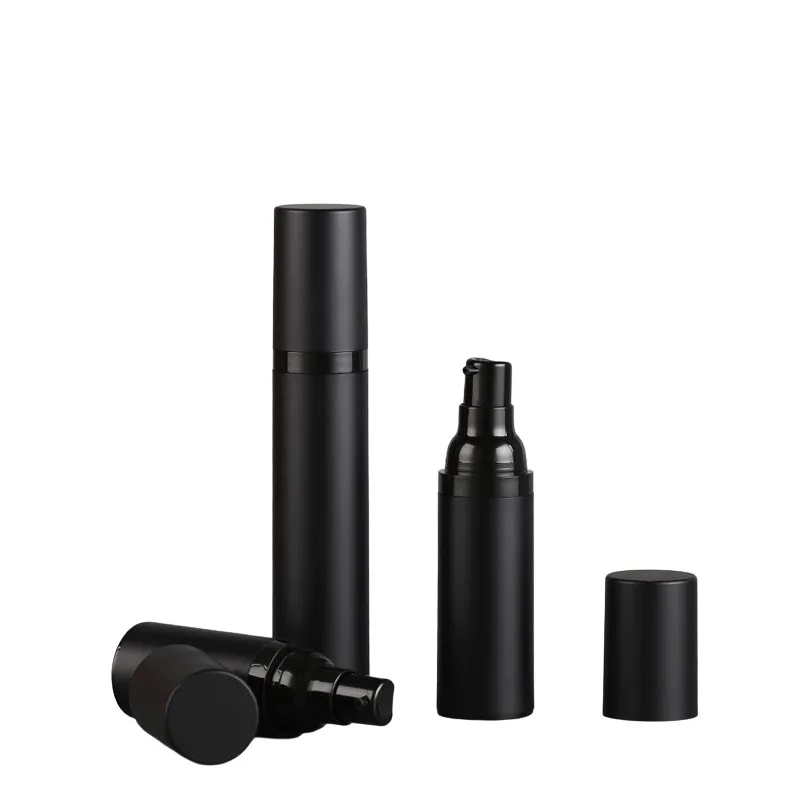 15 ml 30 ml svart luftlös flaskelotion grädde pump plastbehållare vaccum spray 50 ml kosmetiska flaskor dispenser för kosmetika