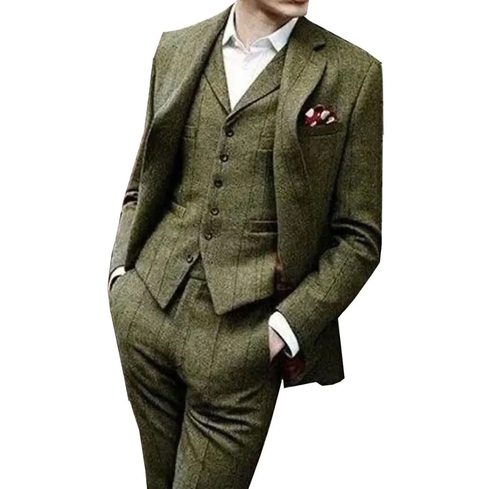 Abiti da uomo per matrimonio Abito da uomo in tweed a quadri a 3 pezzi Abito da sposo perfetto stile Peaky Blinders