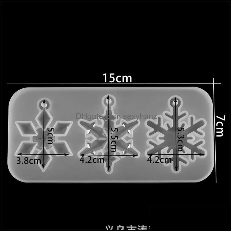 3 Styles Snowflake With Hole Silicone Molds Pendant Epoxy Resin Mold Christmas Tree Hanging Home Decoration DIY Jewelry Making 1403 Q2