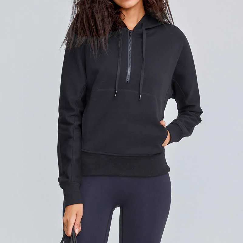 Sportswear Women's Running Training Yoga Hoodies Long Sleeve Fitness Coat Suit Top Half Zipper Casual Workout Gym Hooded Sweater