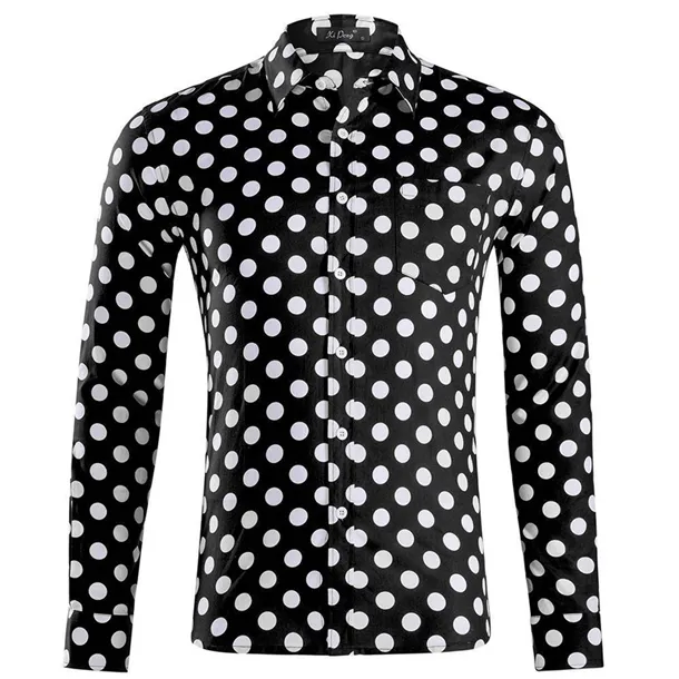 Camisa negra con lunares blancos hombre clearance