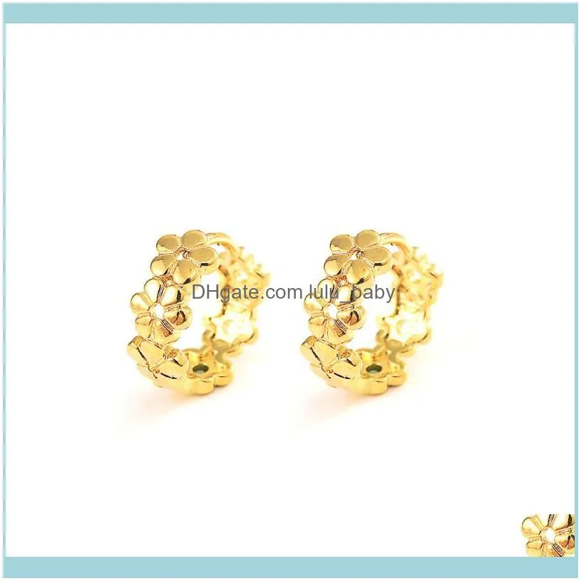 Gold Trendy Flower Hoop Earrings For Women Kids Filled Concave And Convex Pageant Fashion Jewelry Gifts & Huggie