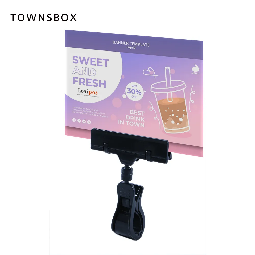 Black Sidewalk Pop Label Clip Price Tag Display Sign Stand Up Attached to Cube or Suspended on Shelf | Loripos