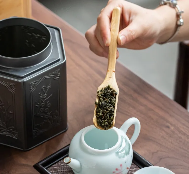 Bambu Scoop Tea Tool Kaffe Handy Verktyg lämnar Skedhållare