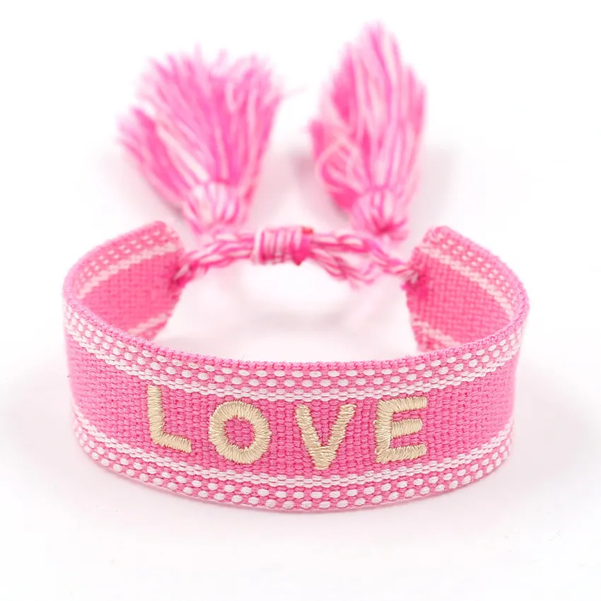 Embroidery Letter Tassel Charm Bracelet Love Dream Smile Happy Lucky Adjustable Bracelet Bangle Cuff for Women Kids Jewelry