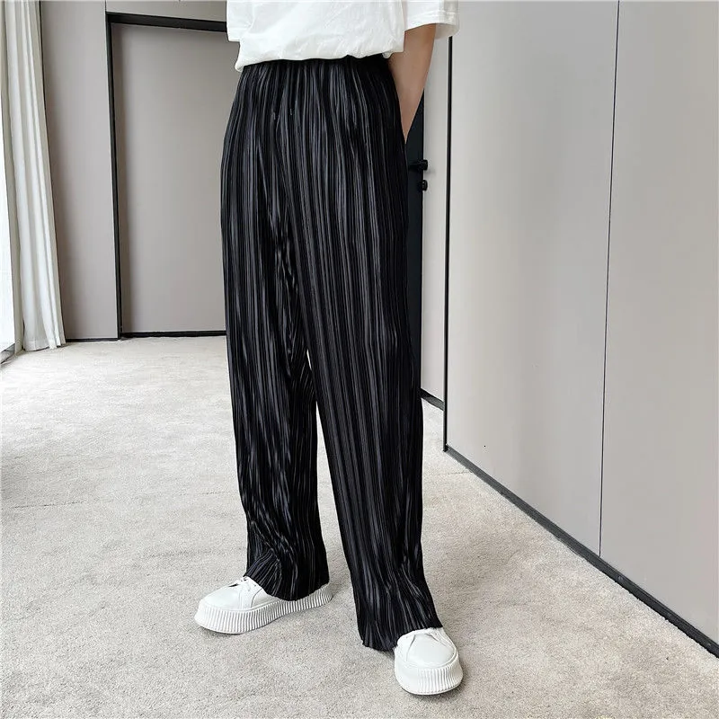 IEFB Men's Black Pleated Summer baggy pants - Korean