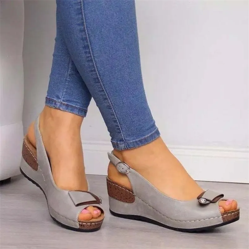 Femme sandales rétro compensées été sandales compensées femme décontracté couture femmes chaussures confortables dames Sandalias grande taille 220308