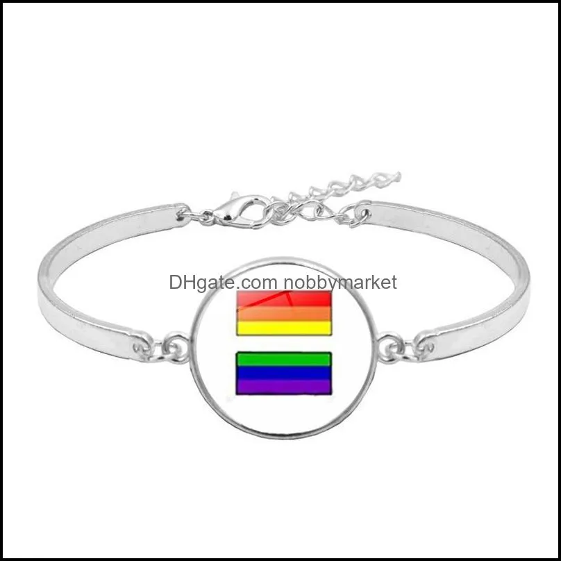 2020 Gay Lesbian Pride Rainbow Sign Bangle For Wome Mens Round Glass charm bracelet Fashion Friendship LGBT Jewelry in Bulk