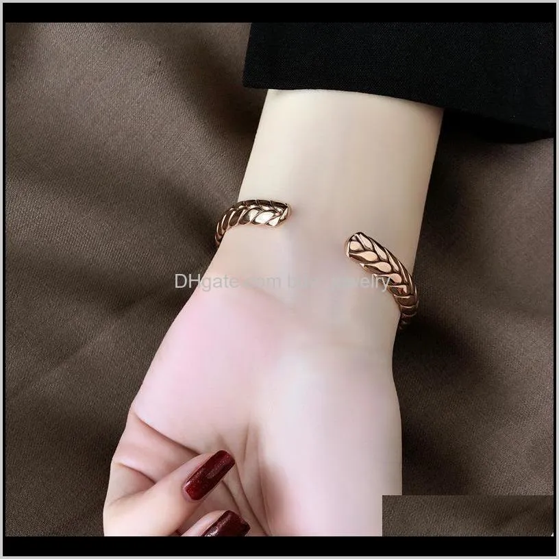 couple stainless steel butterfly bacelet for women 304 wheat design bohemian open adjustable rose gold black color