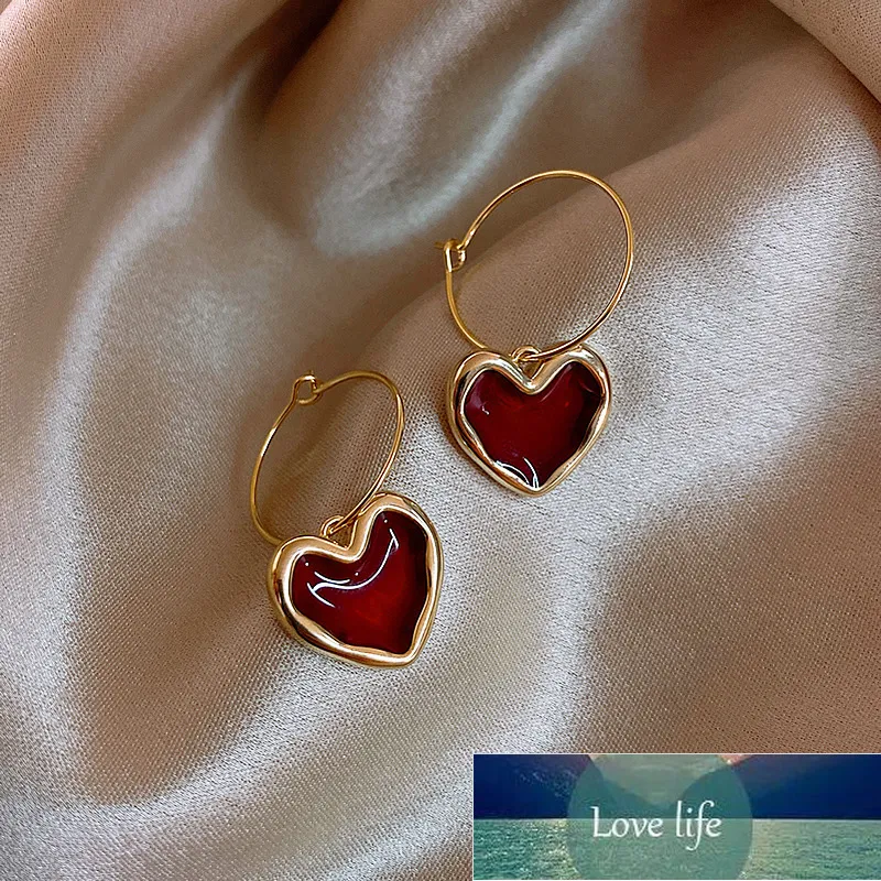 Sweet New Trend Enamel Red Love Heart Hoop Earrings for Women Temperament Elegant Simple Drop Earrings Girls Party Jewelry Factory price expert design Quality