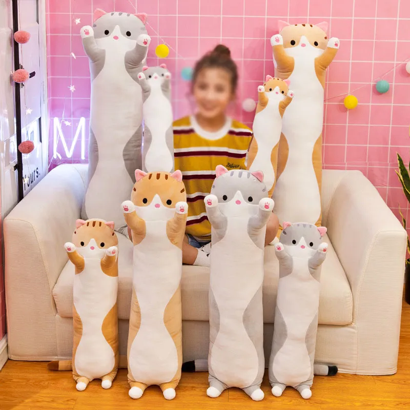 Jouet en peluche chat mignon, poupée longue, oreiller de sommeil, poupées cadeaux pour enfants