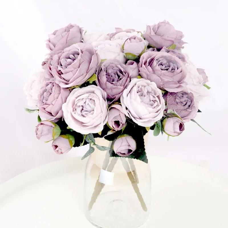 1 Bouquet 9 heads Artificial Flowers Peony Tea Rose Autumn Silk Fake for DIY Living Room Home Garden Wedding Decoration