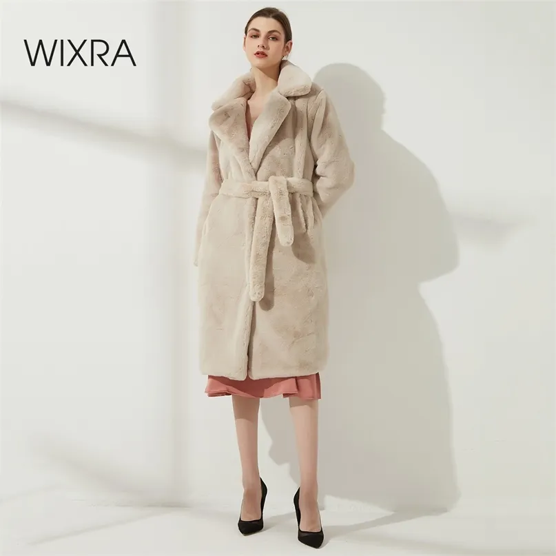 Wixra Ladies 가짜 가죽 롱 코트 Femme Pockets 부드러운 밍크 모피 여성 트렌디 한 스트리트 스타일 느슨한 짧은 톱니 겨울 211018