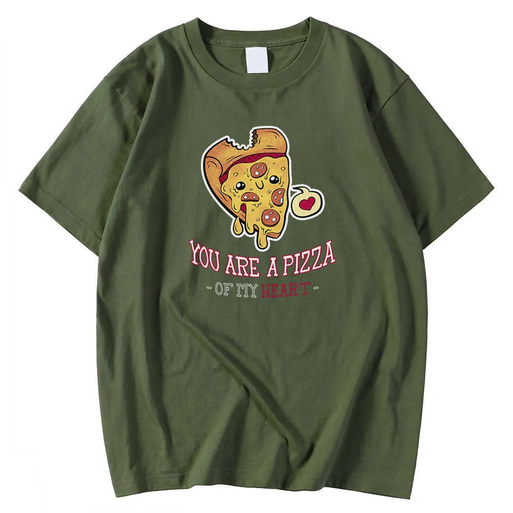 Fashion 2021 Male T-Shirts Spring Summer Tees Shirts Pizza Of My Heart Printing Clothes Oversized Short Sleeved Tee Shirt Men Y0809