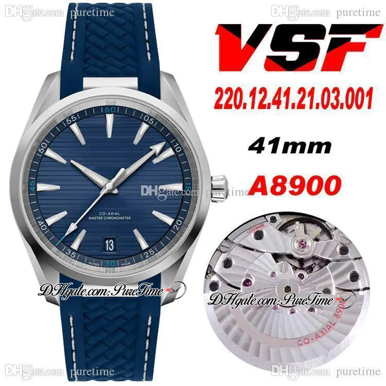 VSF Aqua Terra 150m Master Cal A8900 Automatische heren Bekijk blauwe textureerde wijzerplaat rubberen band met witte lijn 220.10.41.21.03.001 Super Edition horloges puretime 13b2