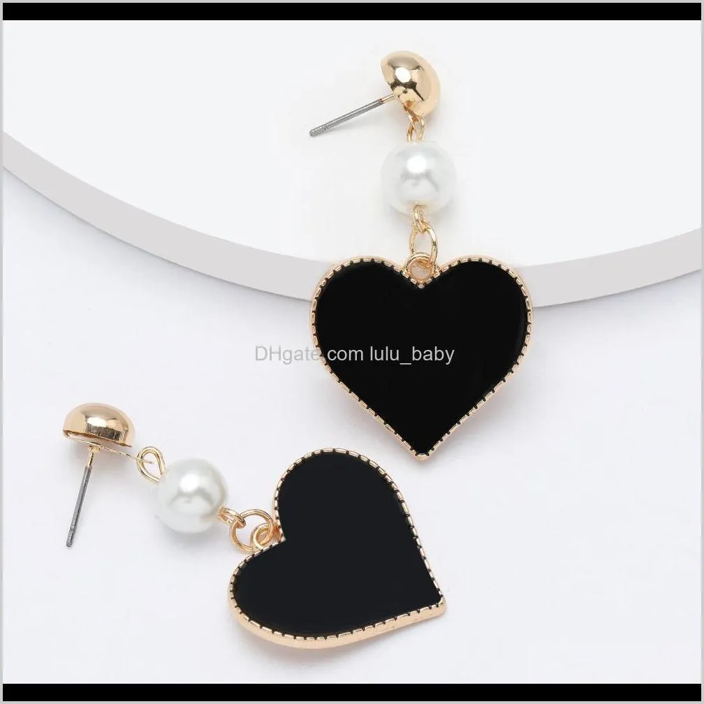 season new string pearl alloy drop oil love earrings female cute girl heart earrings