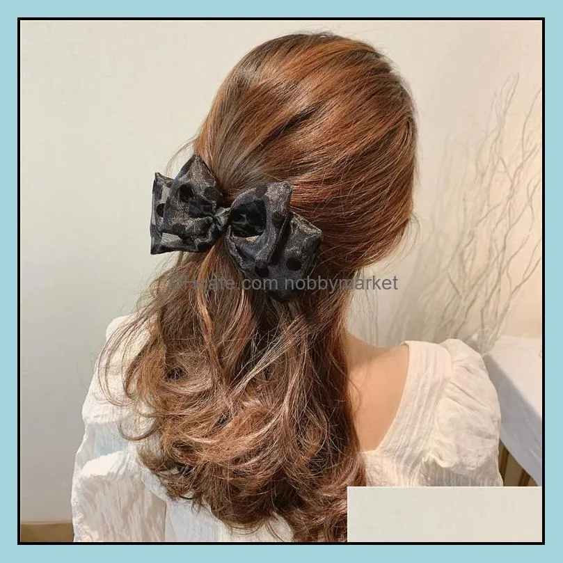 Big Bow Organza Hair Clips Polka Dot Two Layer Butterfly Bow Hair Rubber Bands Hairpins Girl Jewelry Hair Accessories for Women