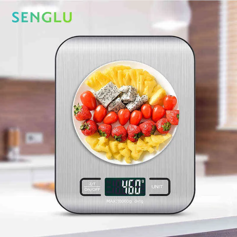 Balance de cuisine 10kg / 1g en acier inoxydable pesant pour le régime alimentaire Balance postale mesurant les balances électroniques de précision LCD 211221