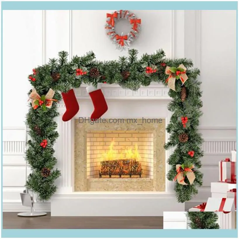 1.8/2.7M Artificial Christmas Fireplace Garland Wreath Pine Tree Ornament Gold/Pink/Blue/Red New Year Fireplace Navidad Decor 201127