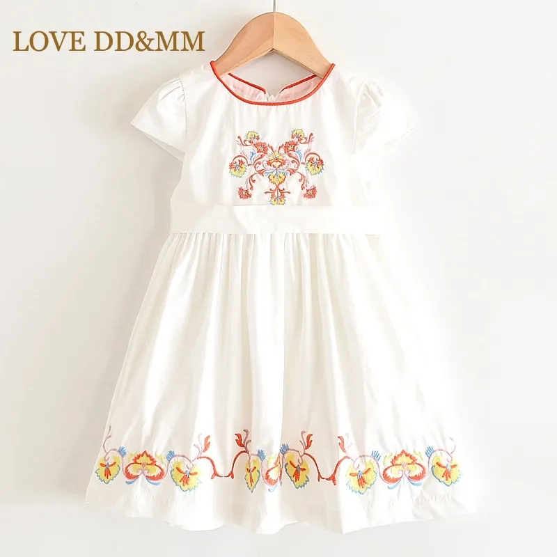 Aşk DDMM Kız Elbise Çocuk Giyim Kızlar Taze Güzel Çiçekler Işlemeli Dantel Kemer Elbise 210715