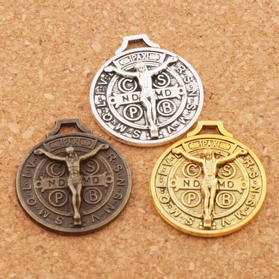 Legierung Jesus Benedict Patron Medaille Kruzifix Kreuz Charms Antik Silber/Gold/Bronze Anhänger 24x21mm L1658 Schmuckzubehör Komponenten 72 teile/los