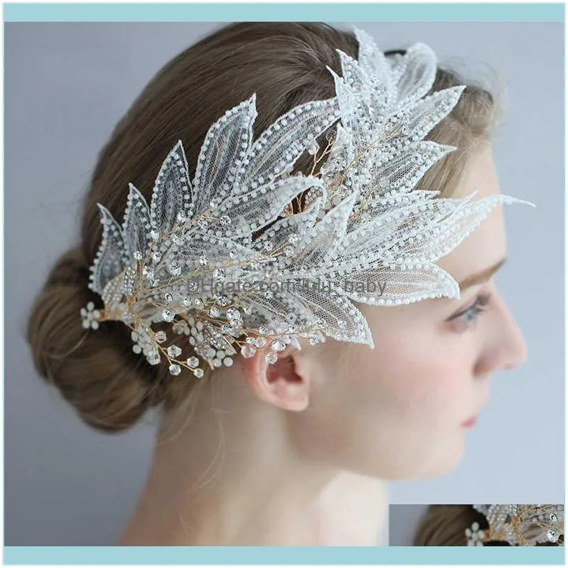 Charming Beaded Bridal Lace Crown Accessories Flower Wedding Hair Jewelry Rhinestone Women Headpiece Ornament