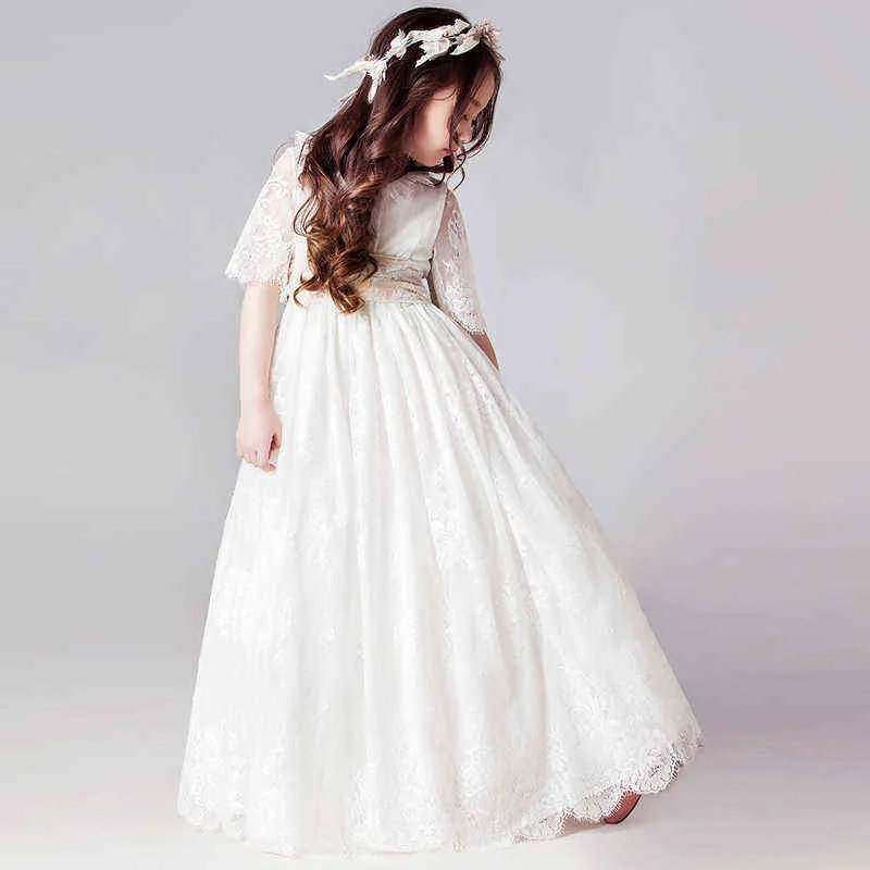 Long White Dresses for Kids Girls Princess Elegant Wedding Guest Children Bridesmaid Lace Dress Party Evening Gown 3 12 14 Years G1218 Long White Dresses for Kids Girls Princess Elegant Wedding Guest Children Bridesmaid Lace Dress Party Evening Gown 3 12 14 Years G1218