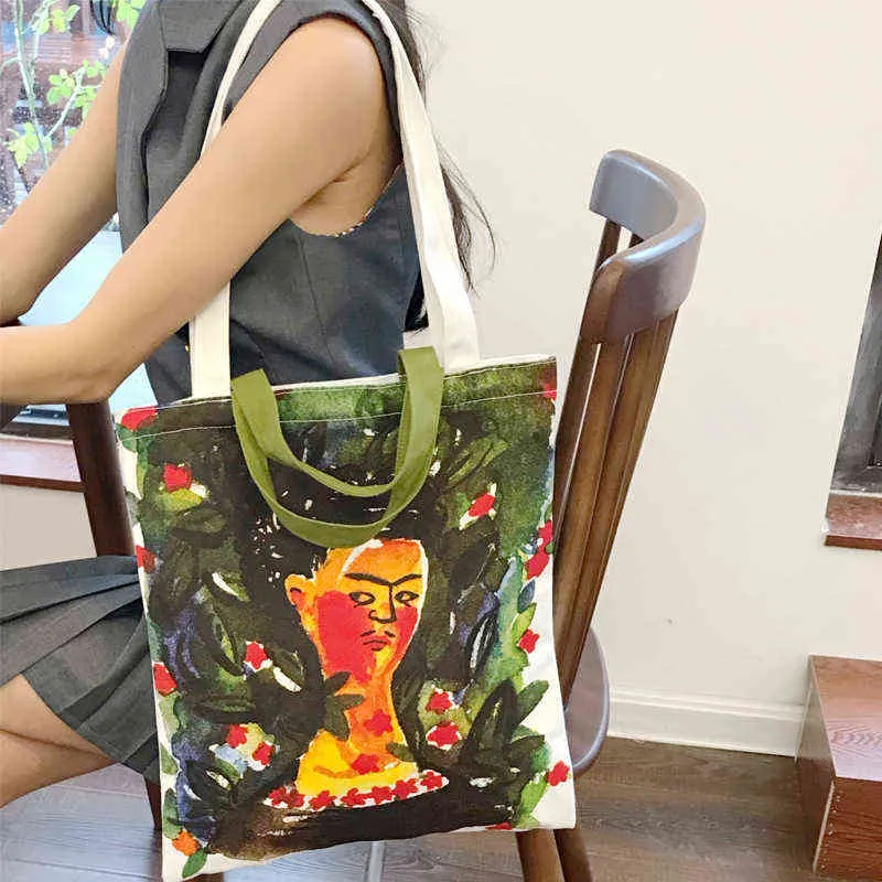 Shopping Bags Vintage Graffiti Print Handbag Canvas Bag For Women Casual Shoulder Bag Women 2020 Fashion Zipper Shopper Bag Ladies Hand Bags 220310