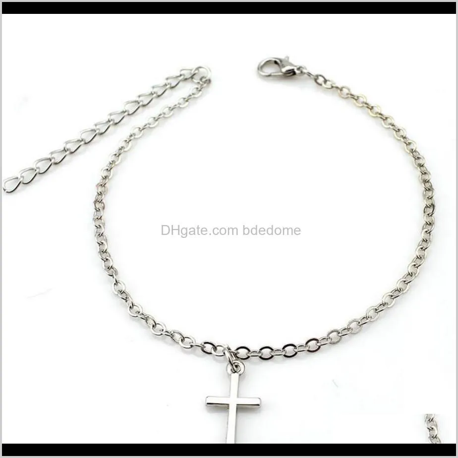 fashion jewelry simple stlye cross pendant gold and silve plated metal chain for women foot anklet gift