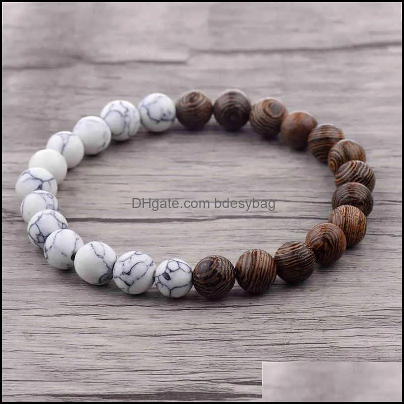 Men Bracelet Handmade Wooden Beads Bracelets Natural Lava Stone Prayer Yoga Bracelet Homme Elastic Touch Women Men Jewelry Poison