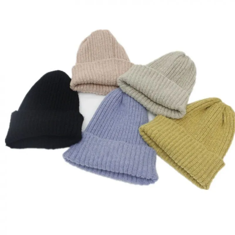 Women Solid Knitted Warm Soft Trendy Hats Simple Korean Style Womens Acrylic Casual Caps Elegant All-match Beanie